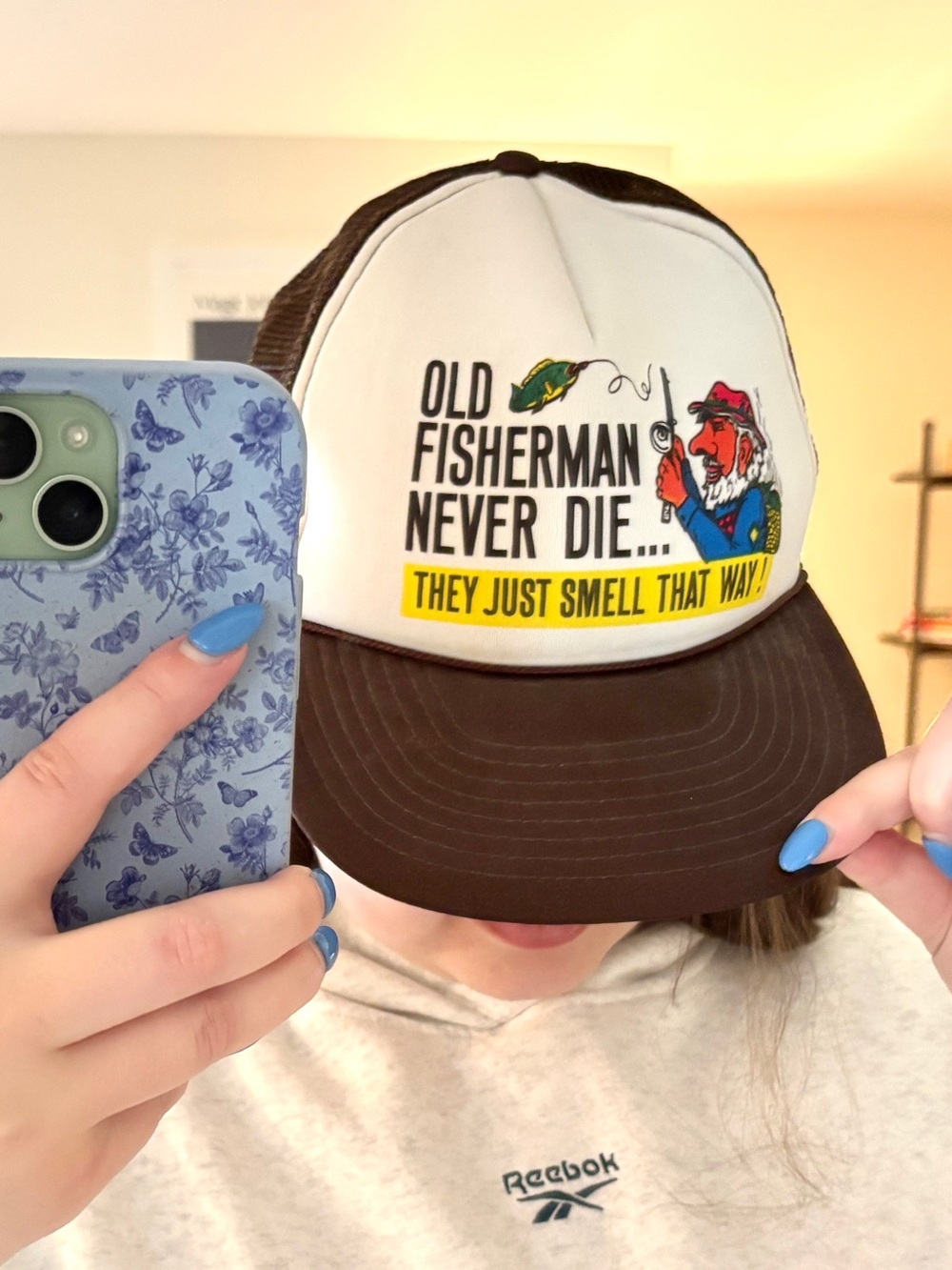 Vintage Fisherman Trucker Style Brown Graphic Hat